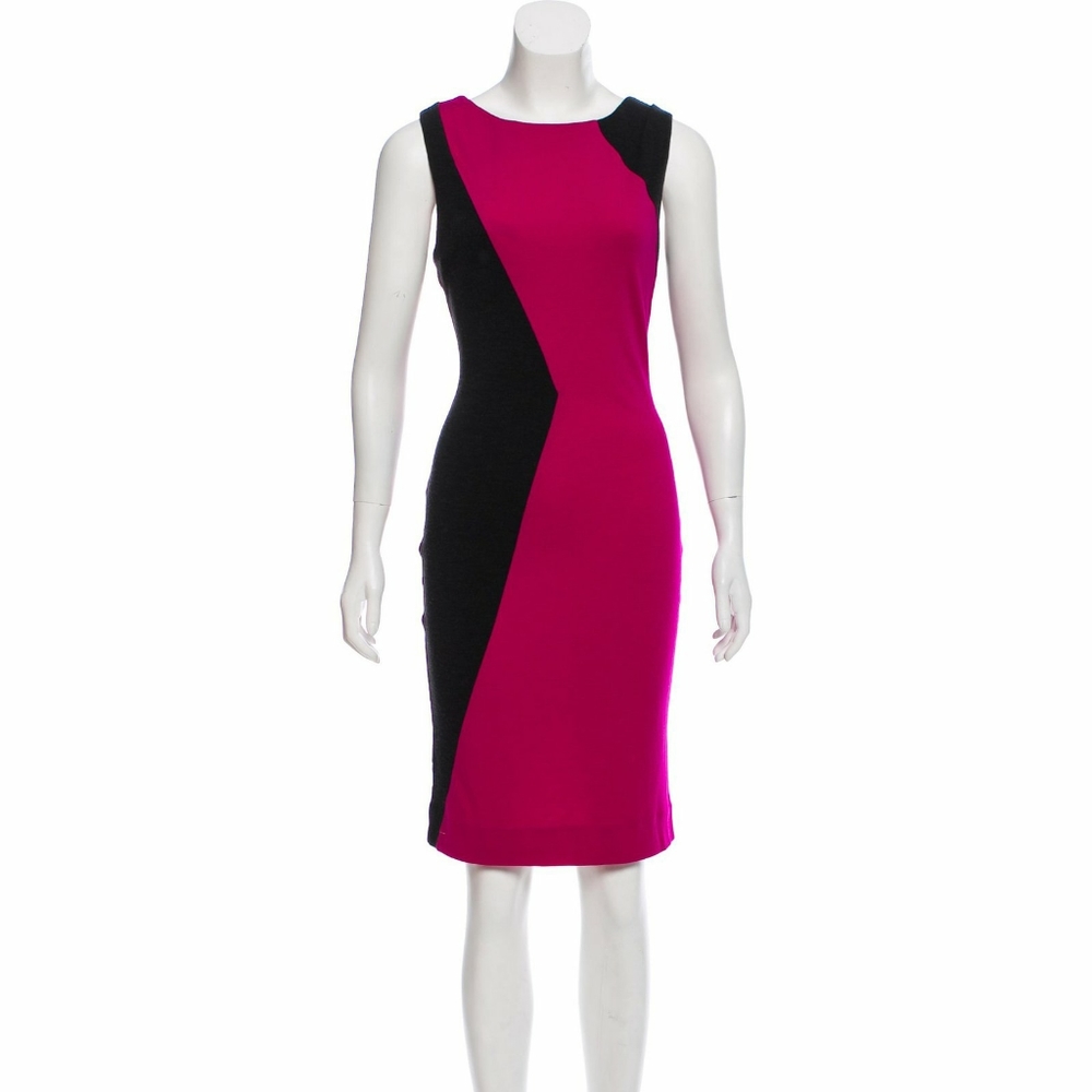 DVF Fuchsia & Black Colorblock Fitted Dress